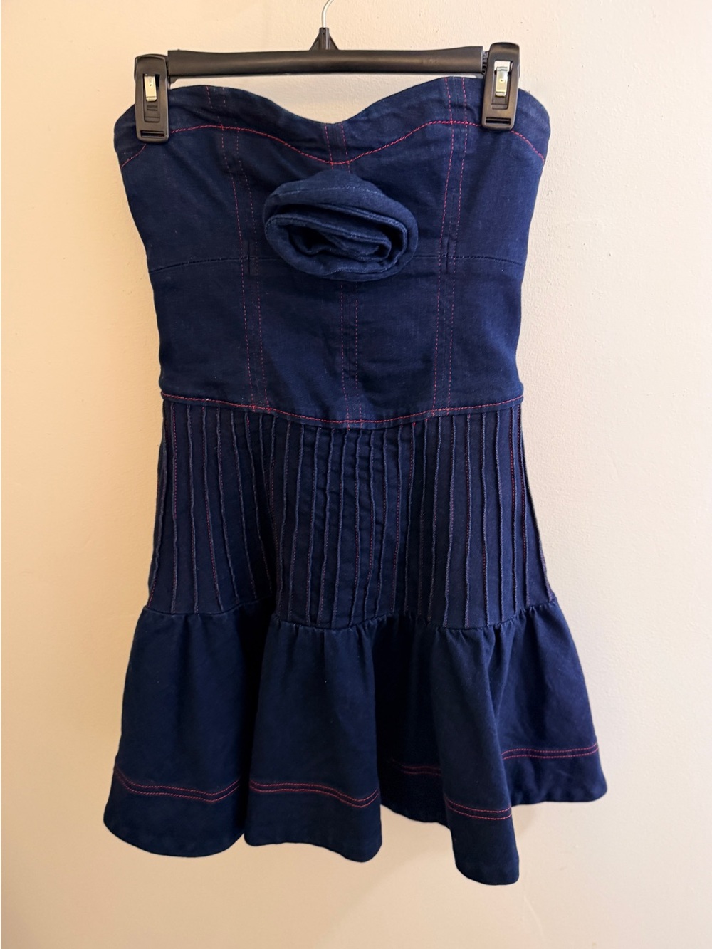 NWOT Anthropologie Maeve Rosette Strapless Fit & Flare Denim Mini Dress (Size 4)